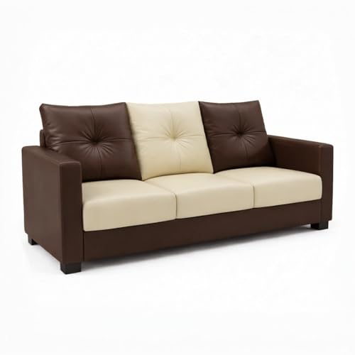 Image of FURNY Heritage 3 Seater + 1 Seater + 1 Seater Fabric Sofa Set (Dark Brown-Cream) with Velvet Finish | Durable Comfort | Ideal for Living Room