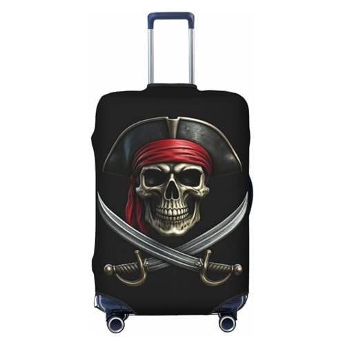 Pirates Skull Sword Travel Luggage Cover Fits 18-32 Inch Luggage, Stretchy Suitcase Cover Protector with Concealed Zipper for Wheeled Suitcase Travel Accessories