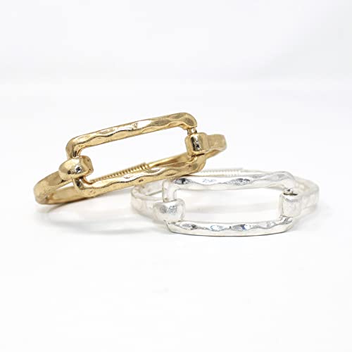 Pomina Boho Fashion Bangle Gold Cuff Bracelet Geometric Shape Tension Bangle Hammered Metal Bracelet For Women Teen (Square Gold) #TOP5