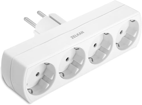 Ladrón de Enchufes con 4 Tomas de Corriente en Horizontal | Regleta sin Cable para Pared | Regleta con Enchufe Multiple | 3680W | 16A | 250V | Tipo F/C | Base Enchufes Multiple   Blanco
