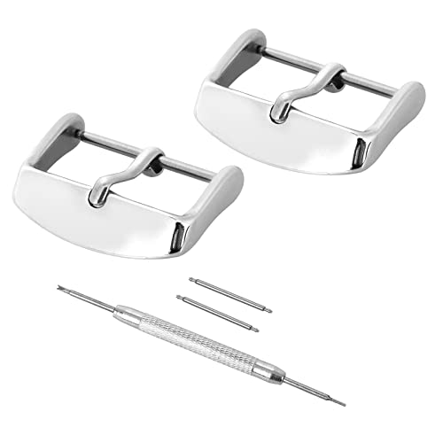 cobee Uhrenarmbandverschluss-Ersatzset 2 Stück Edelstahl-Uhrenarmbänder Ersatzschnalle für Uhrenarmbänder mit 20 mm Bandanstoßbreite Silberner Uhrenarmbandverschluss mit Federsteg-Entferner + 2 Federn