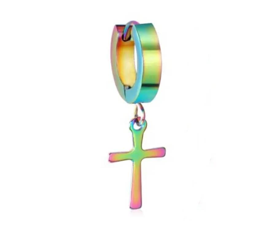 the men thing CRUCIS - RAINBOW - Titanium Steel Hoop Earrings for Men & Boys-picture-10