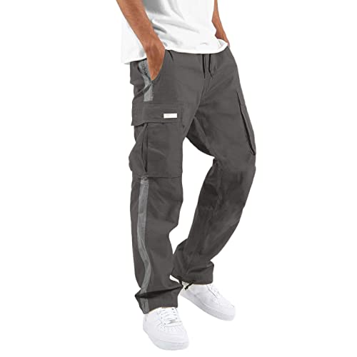 Men's Cargo Pants Relaxed Fit Causal Work Drawstring Waist Color Block Trousers Baggy Multi-Pocket Sweatpants