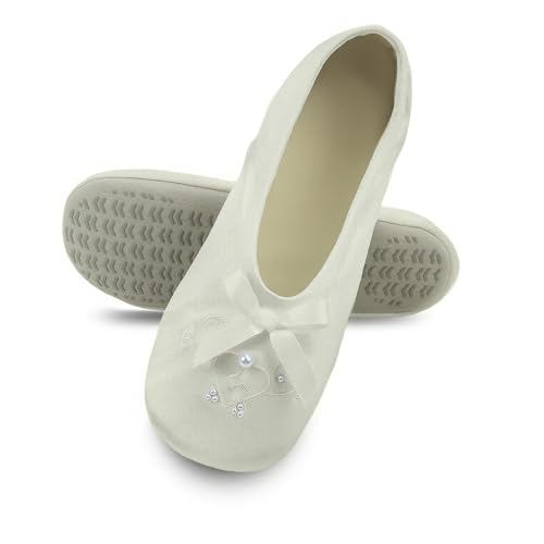 isotoner Girl's Satin Ballerina with Embroidered Pearl4