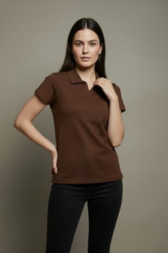 Image of BEAR THREAD Women's Plain Polo T-Shirt | Classic Collared Half Sleeve Top | Soft Breathable Lightweight Fabric | Solid Casual Summer Polo Tee