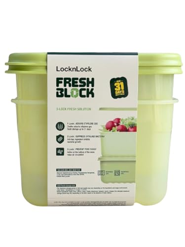 Image of LocknLock Fresh-Block Food Storage Container 640 ml Set of 2 | Storage Containers for Fridge | Vegetable & Fruit Storage Containers for Fridge, Airtight Storage, BPA Free, Microwave & Dishwasher Safe
