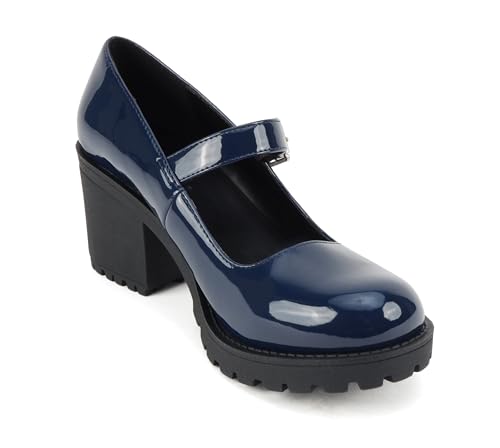 Image of Soda inchEviana inch ~ Women Mary Jane Round Toe Mid Chunky Block Heel Lug Sole Pump with Adjustable Strap