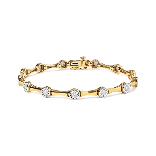 Haus of Brilliance 10K Yellow Gold Plated .925 Sterling Silver 1.0 Cttw Miracle Set Diamond Bezel Style Station Link Bracelet (H-I Color, I3 Clarity) - Size 7"