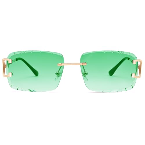 Image of Hycredi Rimless Rectangle Sunglasses for Men /Women- Frameless Square Trendy Shade - Diamond Cutting Eyewear