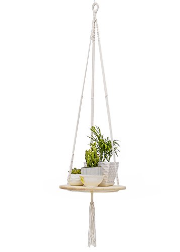 YXMYH Plant Hanger, Macrame Plant Hanger Shelf Hanging Planter Home Decor Cotton Cord and Pine Shelf -Boho Bohemian Home Decor 43 inches (Round)