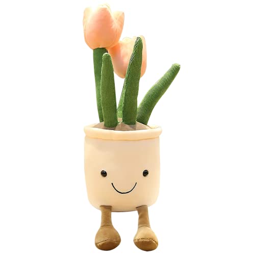 AUCOOMA Stuffed Tulip Plush Toy, 13.8" Flower Pot Stuffed Plants Plushie Doll, Pink