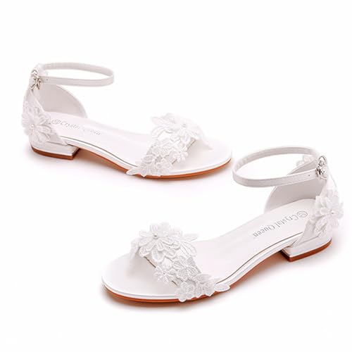 Generic Bridal Wedding Shoes Low Heel Lace Wedding Sandals Open Toe Ankle Strap Evening Party Summer Shoes 2Cm Prom Dress Shoes3