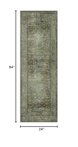 Runner Rug for Hallway Kitchen, 2x7 Machine Washable Runners Rug for Entryway, Soft Modern Boho Throw Rugs, Low Pile Floor Cover with Non Slip Backing, Distressed Light Greyish Sage Green