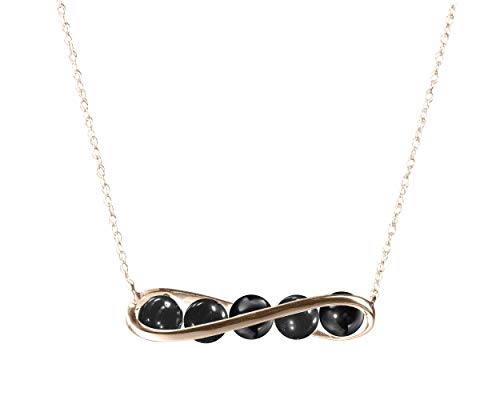 Horizontal gold bar necklace with black tourmaline. Simple Minimalist black gemstone pendant necklace, Jet black tourmaline stone necklace in solid 14k yellow gold. Handmade bead jewelry by Majade.