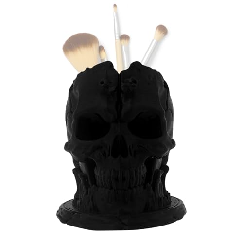 Soporte para cepillos, organizador de escritorio con diseño de calavera espeluznante, contenedor de almacenamiento para escritorio, oficina, baño, tocador, papelería, dormitorio, sala de estar, cocina