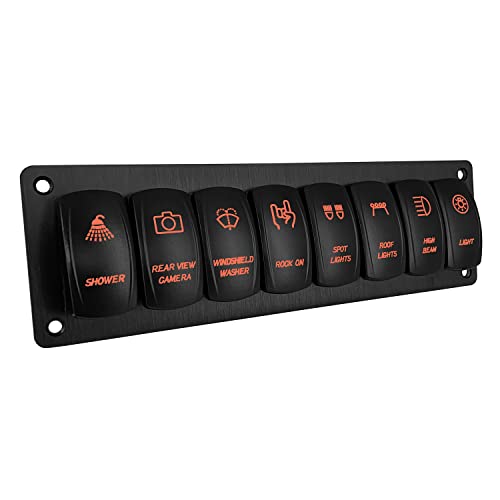 Image of 8 Gang Customize Rocker Switch Orange Led Backlit Boat Switch Panel for Car Yacht RV Camper Truck Tractor 12V 24V Waterproof IP66