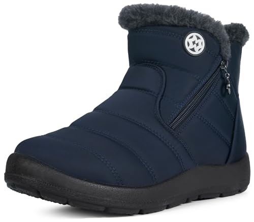 Image of Eagsouni Snow Boots Womens Winter Ankle Boots Ladies Warm Fur Lined Booties Thickening Shoes Zip Flat Sneakers Outdoor Booties