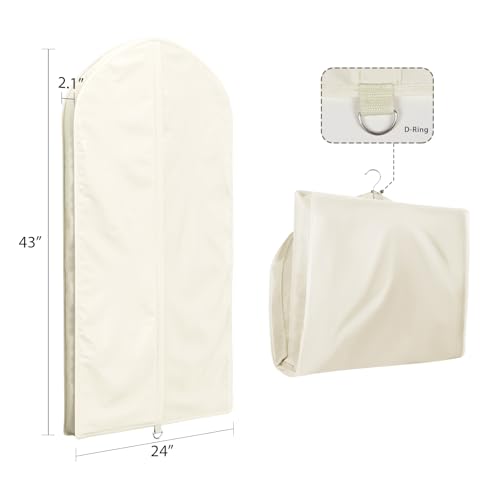 Image of Univivi Premium Breathable Oxford Dress Cover Garment Bag, 43 inch Garment Bag for Hanging Clothes, Garment Covers for Closet Clothes Storage, Dress Bag for Dress, Jacket,Suits, Coats - Beige,2 Pack