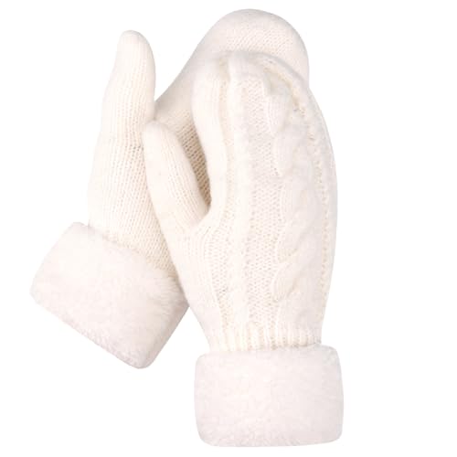 Lvefyti Fäustlinge Damen,Warme Winterhandschuhe Fingerhandschuhe,Strickhandschuhe mit Fleecefutter,Dicke Thermohandschuhe,Weich Flauschig Handschuhe für Running Radfahren...