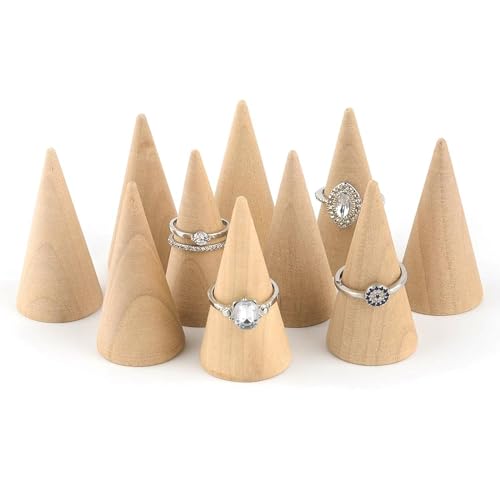 Image of 10 Pcs Wooden Ring Cone Holder Display Stands