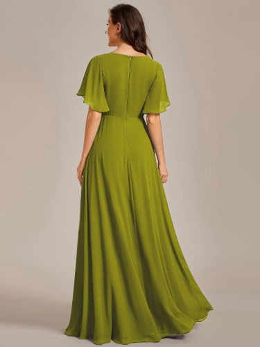 Image of Ever-Pretty Womens V Neck Applique Mother of the Bride Dresses Formal Dress | Chiffon, Short Sleeves, Ruched, A-Line, Bridesmaid Dresses, Formal Gown, Black Tie Dress