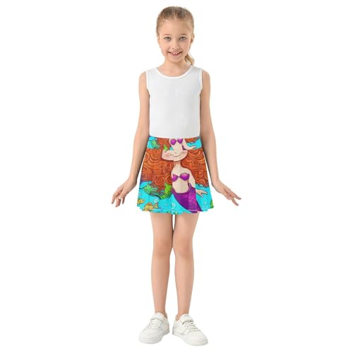 Dance Golf Girls' Shorts Athletic Skorts Kids Tennis Skirts Pleated Cute Underwater Mermaid Blue 4t3