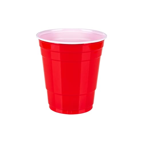 Image of Amazon Basics Small Disposable Red Plastic Party Cups, BPA-Free, 9oz, 50 Count