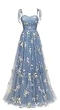 Cinderella Prom Dresses for Women 2024 Long Ball Gown Tulle Flower Embroidery Formal Dresses A-Line Sweetheart Daisy Butterfly Evening Gowns Blue us2