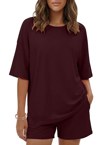 Image of Ekouaer Women's Two Piece Lounge Set Oversized Boxy T-shirt Casual Short Sets Summer Travel Matching Set 2026 Fashion