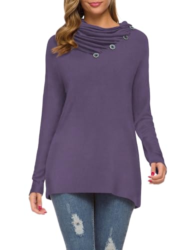 Image of WEACZZY Women's Long Sleeve Shirts Button Cowl Neck Casual Loose Tunic Tops Blouse Dressy Fashion 2026