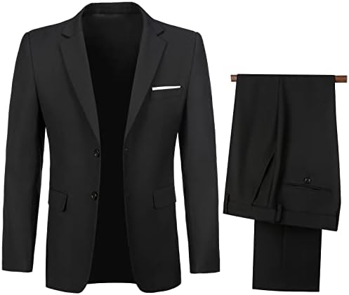 HAPPYGUAN Men's Suit Black Slim Fit 2 Button Formal Business Suits for Men 2 Pieces Casual Wedding Tuxedo Homecoming Suit M