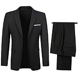 HAPPYGUAN Men's Suit Black Slim Fit 2 Button Formal Business Suits for Men 2 Pieces Casual Wedding T