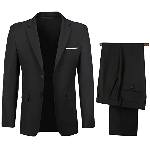 Happyguan Men's Suit Black Slim Fit 2 Button Formal Business Suits For Men 2 Pieces Casual Wedding Tuxedo Homecoming Suit M #TOP1