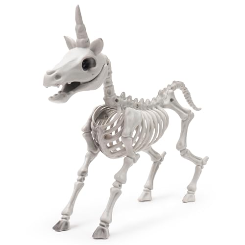 Halloween Animal Skeleton Decorations Realistic Skeleton Unicorn Props Posable Movable Joints Unicorn Statue and Figurine for Lawn Yard Graveyard Skeleton Halloween Decor
