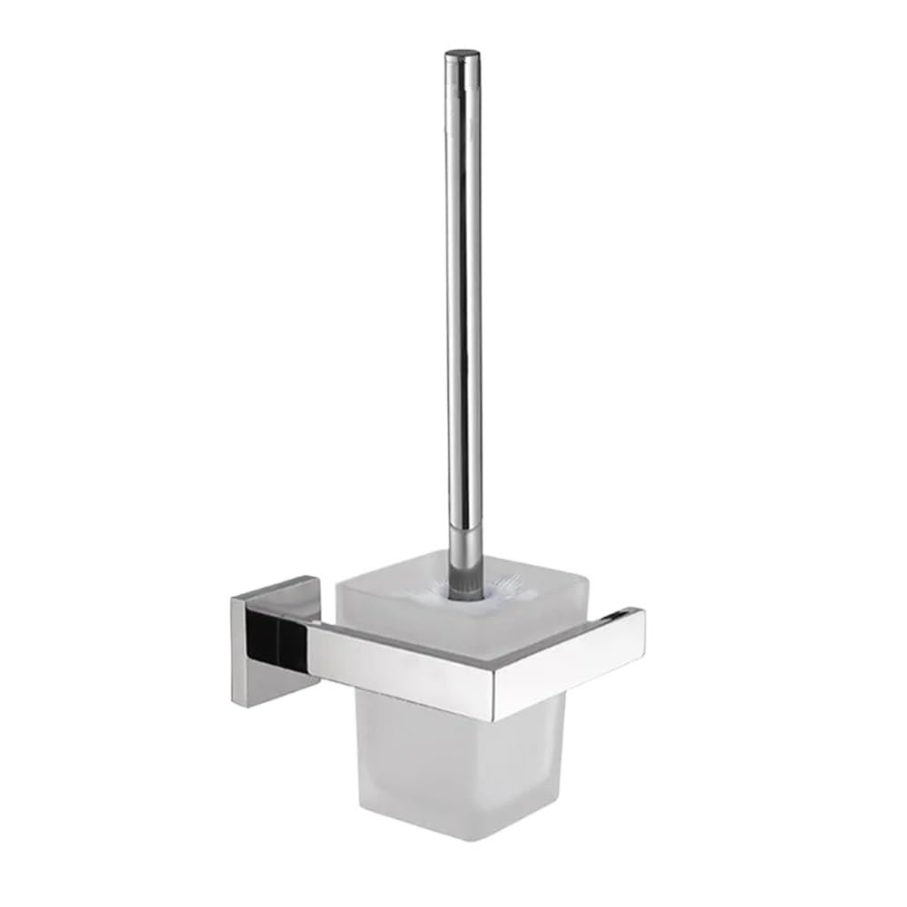 Scrubber Toolet Square Stainless Steel Toilet Brush Holder with Frosted Glass Shelf Wall Mounted Bathroom Deep Clean