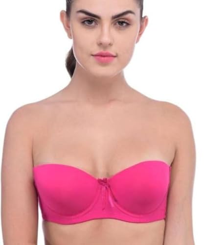 Image of Brachy Women Cotton Nylon Spandex Padded Underwire Strapless Backless Invisible Clear Transparent Back Push up Bra with (Free Extra Transparent Strap)