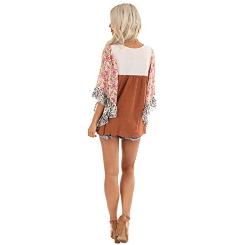 CASURESS Womens Floral Printed 3 4 Sleeve Shirt Batwing Loose Tops Blouses Pullover 6