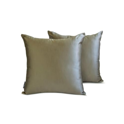 The HomeCentric 贅沢 トープ クッションカバー 2個パック, 50 x 50 cm サテン 枕 固体, クッションカバー付き, 固体 枕, モダンな - Taupe Gray Slub Satin
