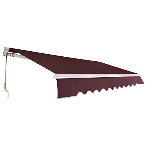 WEI WEI GLOBAL 13x8 FT Manual Retractable Patio Awning Canopy, Outdoor Sunshade Cover Window Door Shelter with Hand Crank, Burgundy