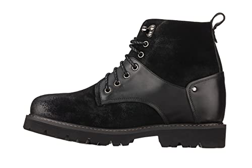 CALTO Men's Invisible Height Increasing Elevator Shoes - Black Nubuck Distressed Leather Round-Toe Lace-up Ankle Boots - 3.3 Inches Taller - K8701 - Size 7 D(M) US3