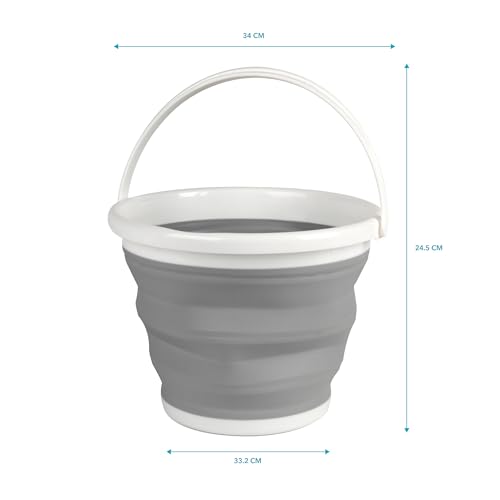 Beldray Collapsible Bucket - 10L Foldable Silicone Bucket, Sturdy Handle, Ideal for Travelling & Fishing, Space-Saving Design, Multi-Purpose Bin, Portable Home Cleaning, Camping, Water Basket, Grey