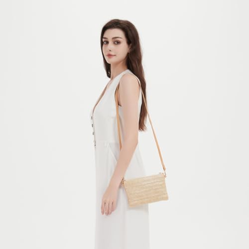 Image of Straw Purse Crossbody Bags for Women Summer Purses Handbags Beach Straw Clutch Wristlet Wallets