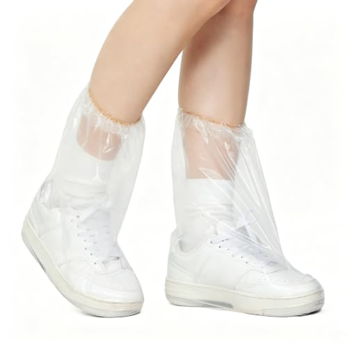 VRSHMB 20Pcs Disposable Waterproof Shoe Covers for Rain Clear Durable Non-Slip Plastic Rain Shoe Covers Unisex Perfect for Travel Disney and Rainy Days (Clear Adults M)