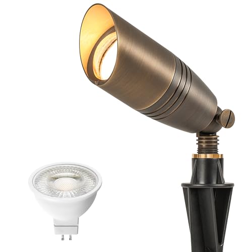Image of LUTEC Solid Brass Low Voltage Landscape Lighting, 12V Heavy Duty Waterproof Landscape Spotlights Bronze, Wired Uplights Outdoor Fixtureswith ABS Spike, Garden Yard Pathway Tree with MR16 Bulb