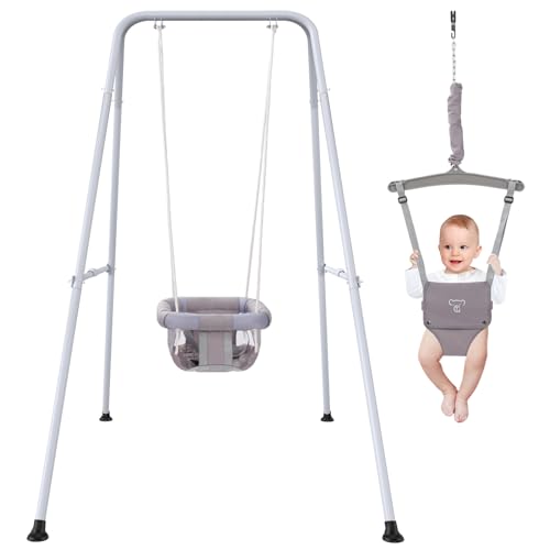 2 in 1 Baby Jumper with Swing, Baby Swing Indoor and Outdoor Use, Baby Jumpers and Bouncers, Toddler Swing with Foldable Stand