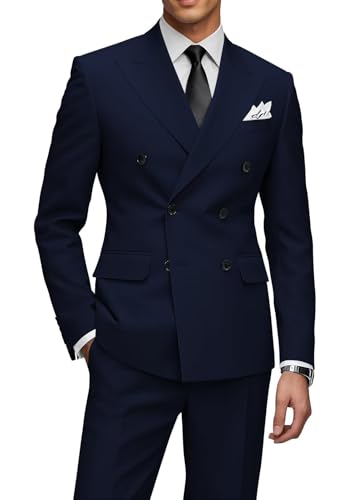 Mens Double Breasted Suit 2 Piece Set Slim Fit Wedding Prom Business Party Suits