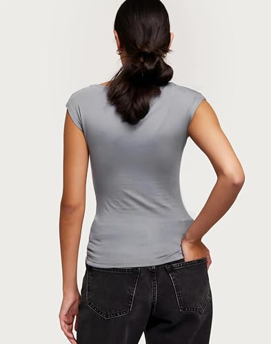 Image of SIGHTBOMB Ultra Soft Fabric Afford LUX Edition Double Layered Boat Neck Folded Cap Sleeves SOFTLINE Cuddle TOP for Women
