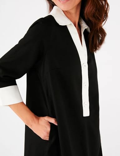 Omoone Swimsuit Coverup for Women Color Block Summer Beach Dresses V Neck Mini Linen Dress Shirts with Pockets4