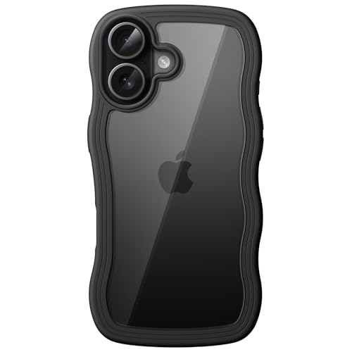 JETech Coque Ondulée pour iPhone 17 6,3 Pouces, Joli Cadre Ondulé, Étui Housse Antichoc Forme Bouclée pour Femmes et Filles, Dos en PC Dur Transparent (Noir)