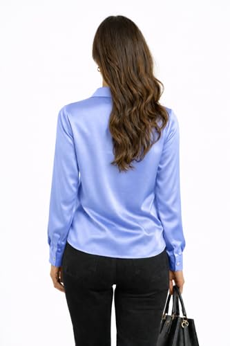 Image of Cuban Collar Cuffed Sleeves Formal Satin Shirt Style Top